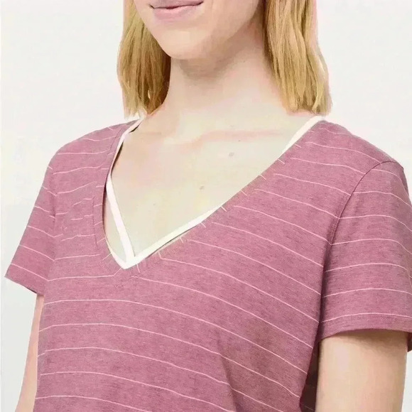 Lululemon Love Tee V Short Serve Stripe Heathered So Merlot White - Picture 2 of 10